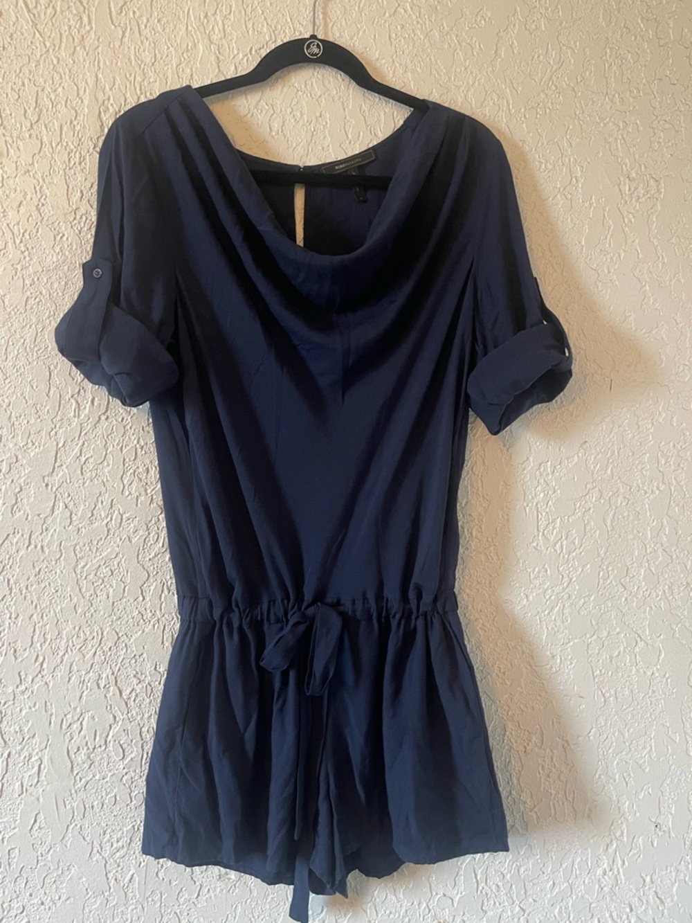 BCBGMaxAzria Navy scoop neck, short romper